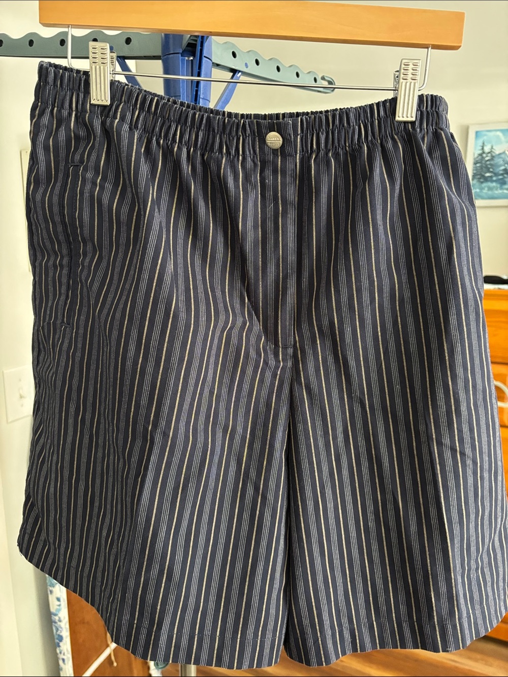 Karen Scott Navy Striped Flat Front Shorts